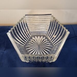 Vintage Lead Cut Glass Hexagon Salad Fruit Centerpiece Bowl 8.75" Heavy